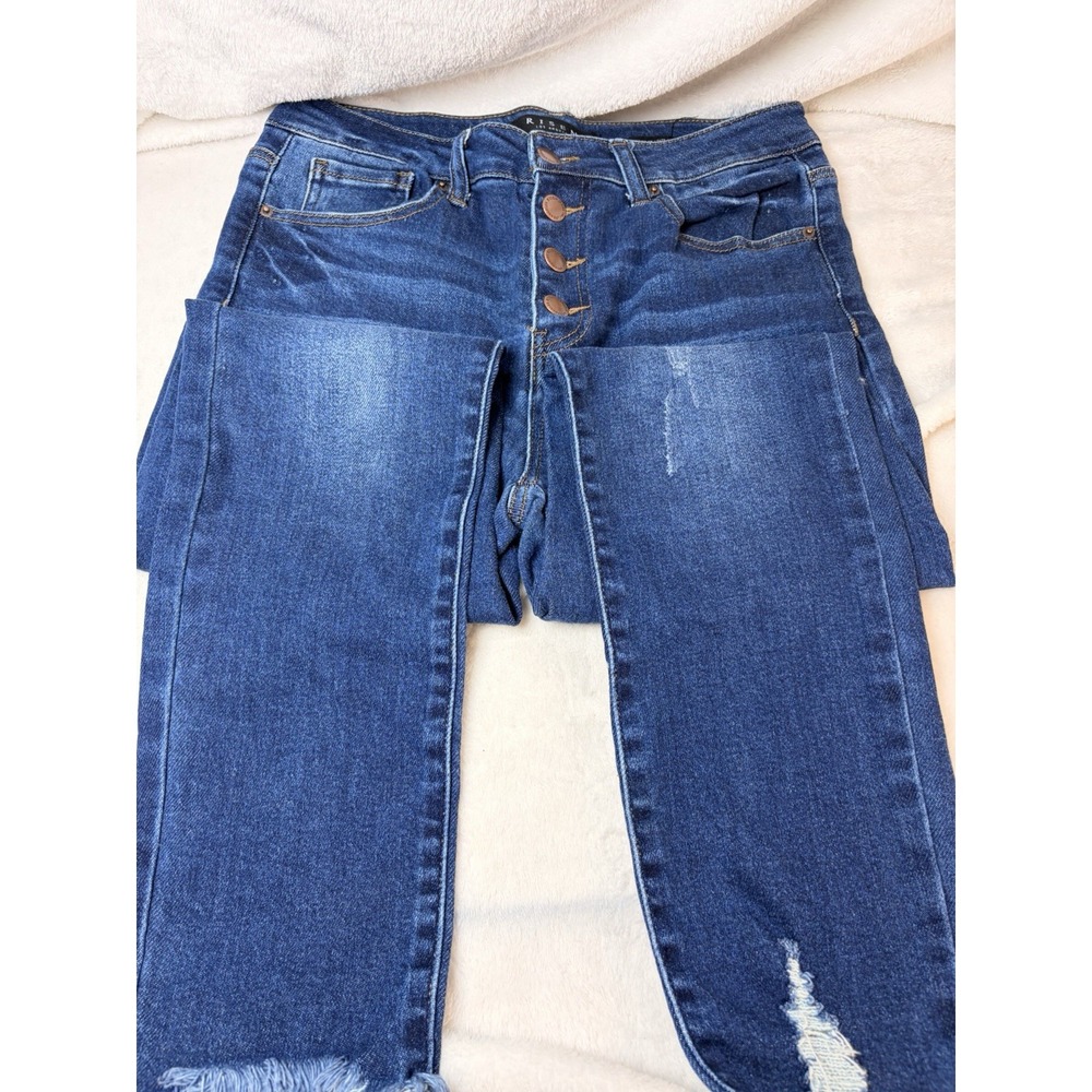 Risen Los Angeles Distressed Skinny Jeans Exposed Button Fly 9/29 Y2K Streetwear